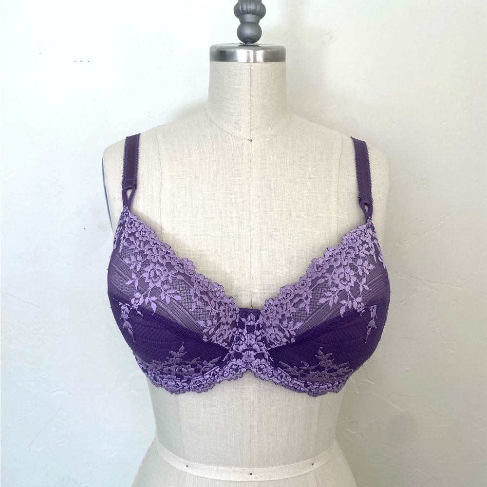 Wacoal Embrace Lace Bra 38D Purple Lilac Trim SexyUnderwire Intimate Lace Bra